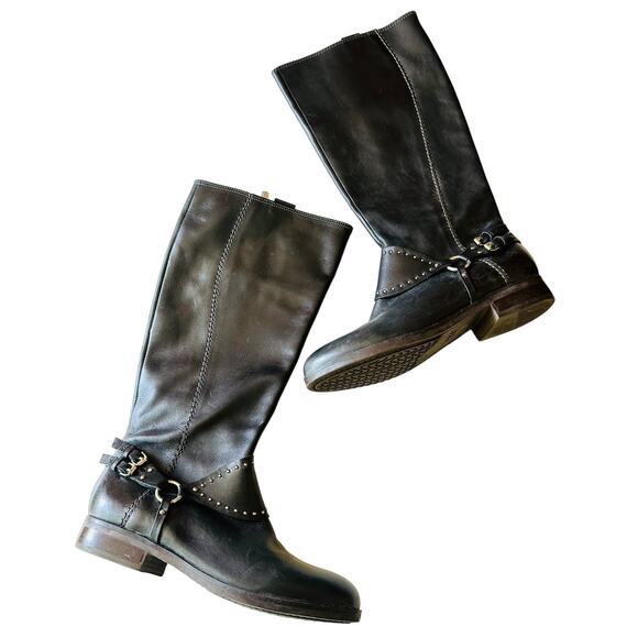 GEOX Repspira Alanis Dark Brown Black Leather Studded Riding Boots Shoes 39 - Picture 2 of 14